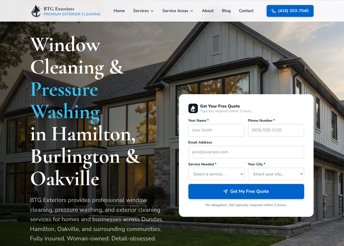 BTG Exteriors homepage